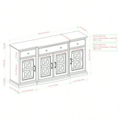 Classic Fretwork Detailed Glass - Door Sideboard - Dark Teal