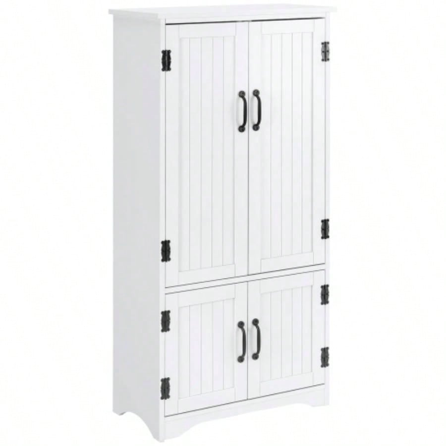HOMCOM 48.5 Farmhouse Kitchen Pantry, Floor Storage Cabinet, Cupboard Organizer, White