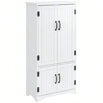 HOMCOM 48.5 Farmhouse Kitchen Pantry, Floor Storage Cabinet, Cupboard Organizer, White