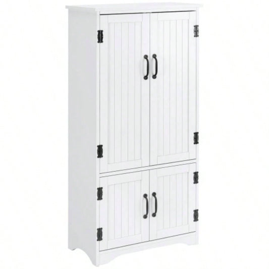 HOMCOM 48.5 Farmhouse Kitchen Pantry, Floor Storage Cabinet, Cupboard Organizer, White