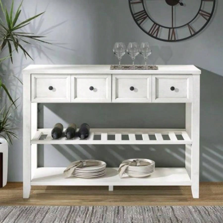 Modern Farmhouse 2 - Drawer Solid Wood Buffet with Lower Shelf - White