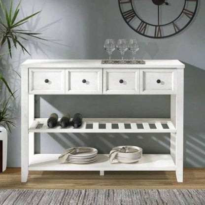 Modern Farmhouse 2 - Drawer Solid Wood Buffet with Lower Shelf - White