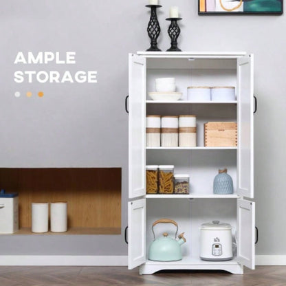 HOMCOM 48.5 Farmhouse Kitchen Pantry, Floor Storage Cabinet, Cupboard Organizer, White