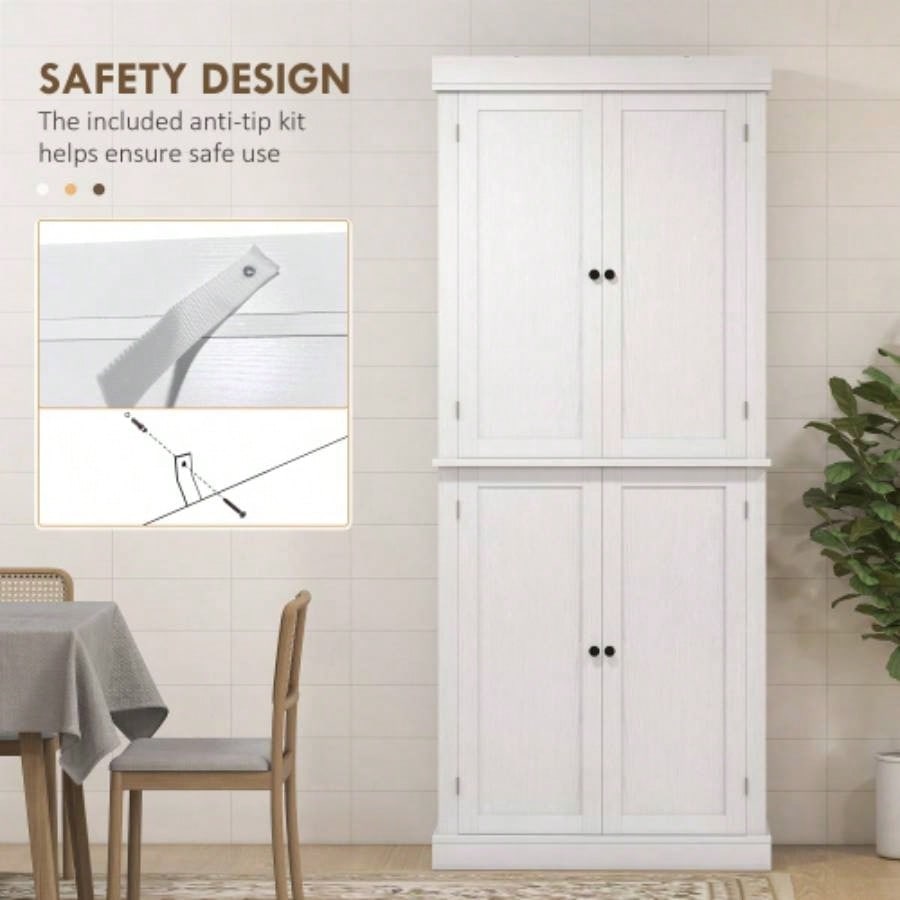 HOMCOM 72.5 Freestanding Kitchen Pantry Cabinet, Tall Storage Cabinet with 4 Doors and 2 Adjustable Shelves Dining Room, White Wood Grain