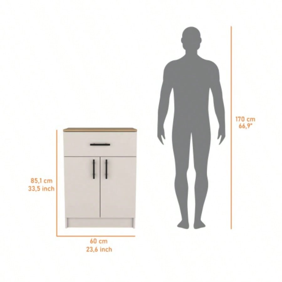 FM FURNITURE Cope kitchen Pantry in melamine with 2 doors and 1 drawer, ivory/ natural Oak