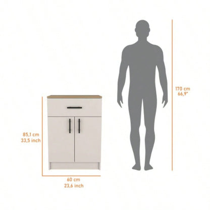 FM FURNITURE Cope kitchen Pantry in melamine with 2 doors and 1 drawer, ivory/ natural Oak