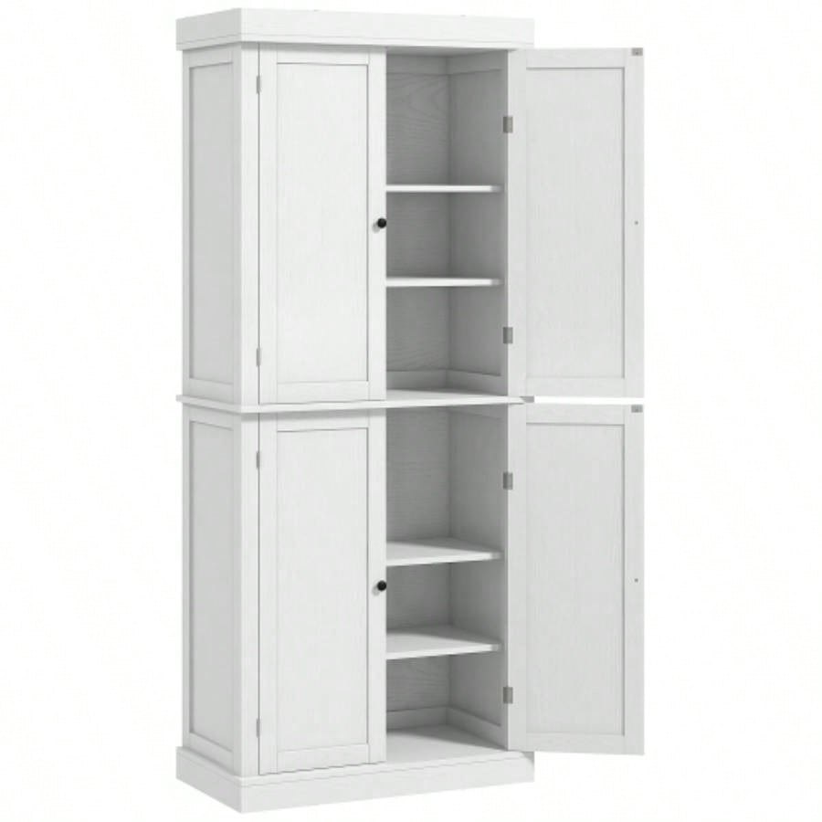 HOMCOM 72.5 Freestanding Kitchen Pantry Cabinet, Tall Storage Cabinet with 4 Doors and 2 Adjustable Shelves Dining Room, White Wood Grain