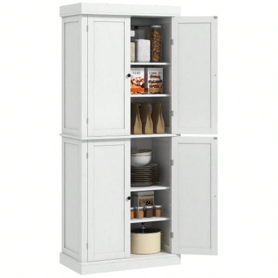 HOMCOM 72.5 Freestanding Kitchen Pantry Cabinet, Tall Storage Cabinet with 4 Doors and 2 Adjustable Shelves Dining Room, White Wood Grain