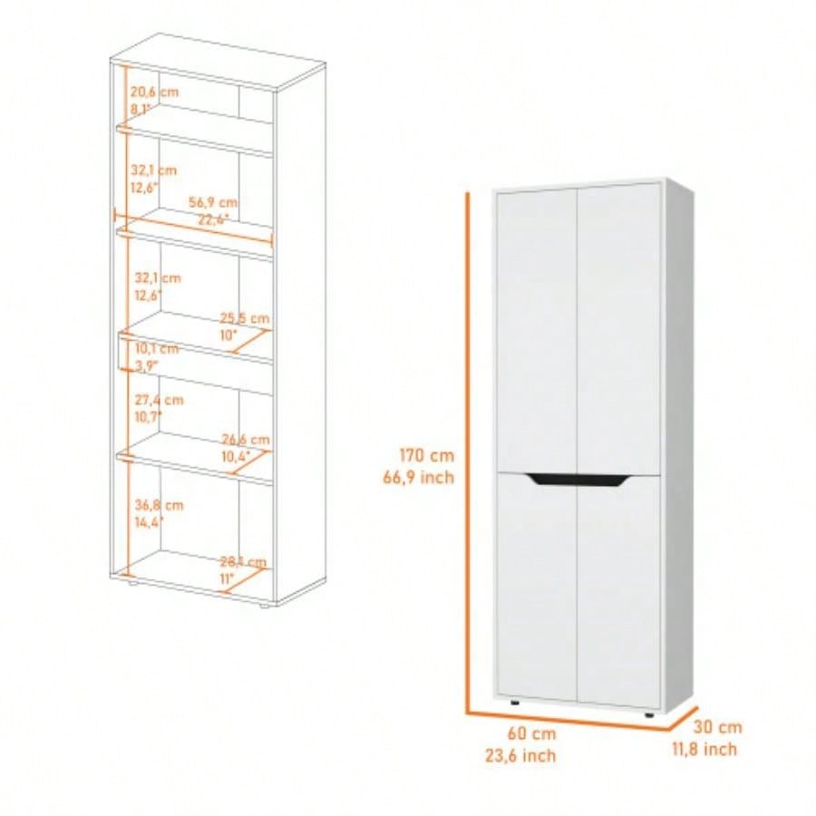 FM FURNITURE Keyser Multistorage Kitchen Pantry with 5 Shelves and 4 Doors, White/Black