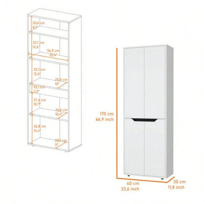 FM FURNITURE Keyser Multistorage Kitchen Pantry with 5 Shelves and 4 Doors, White/Black
