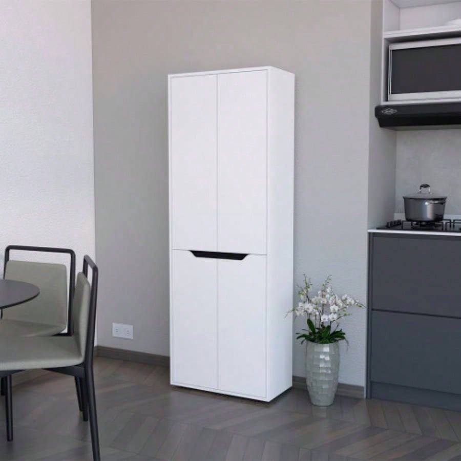 FM FURNITURE Keyser Multistorage Kitchen Pantry with 5 Shelves and 4 Doors, White/Black