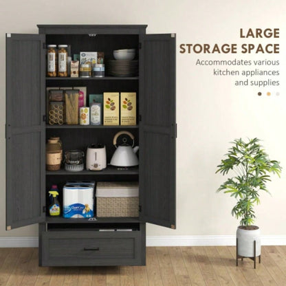 HOMCOM 69 Tall Kitchen Pantry Storage Cabinet, Farmhouse Freestanding Pantry Cabinet with 2 Doors, Drawer and Adjustable Shelves Dining Room, Black