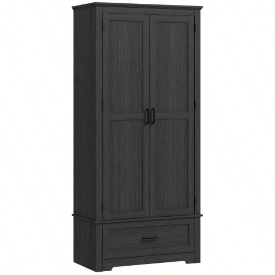 HOMCOM 69 Tall Kitchen Pantry Storage Cabinet, Farmhouse Freestanding Pantry Cabinet with 2 Doors, Drawer and Adjustable Shelves Dining Room, Black