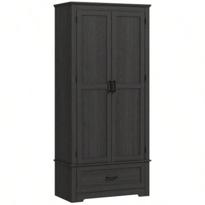 HOMCOM 69 Tall Kitchen Pantry Storage Cabinet, Farmhouse Freestanding Pantry Cabinet with 2 Doors, Drawer and Adjustable Shelves Dining Room, Black