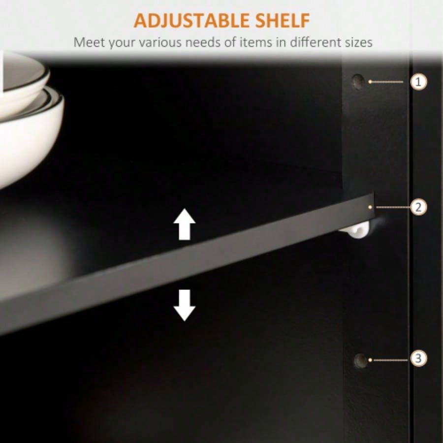 HOMCOM Sideboard Buffet Cabinet with Storage Drawers, Rubber Wood Top and Adjustable Shelves, Kitchen Cabinet Coffee Bar Cabinet, Black