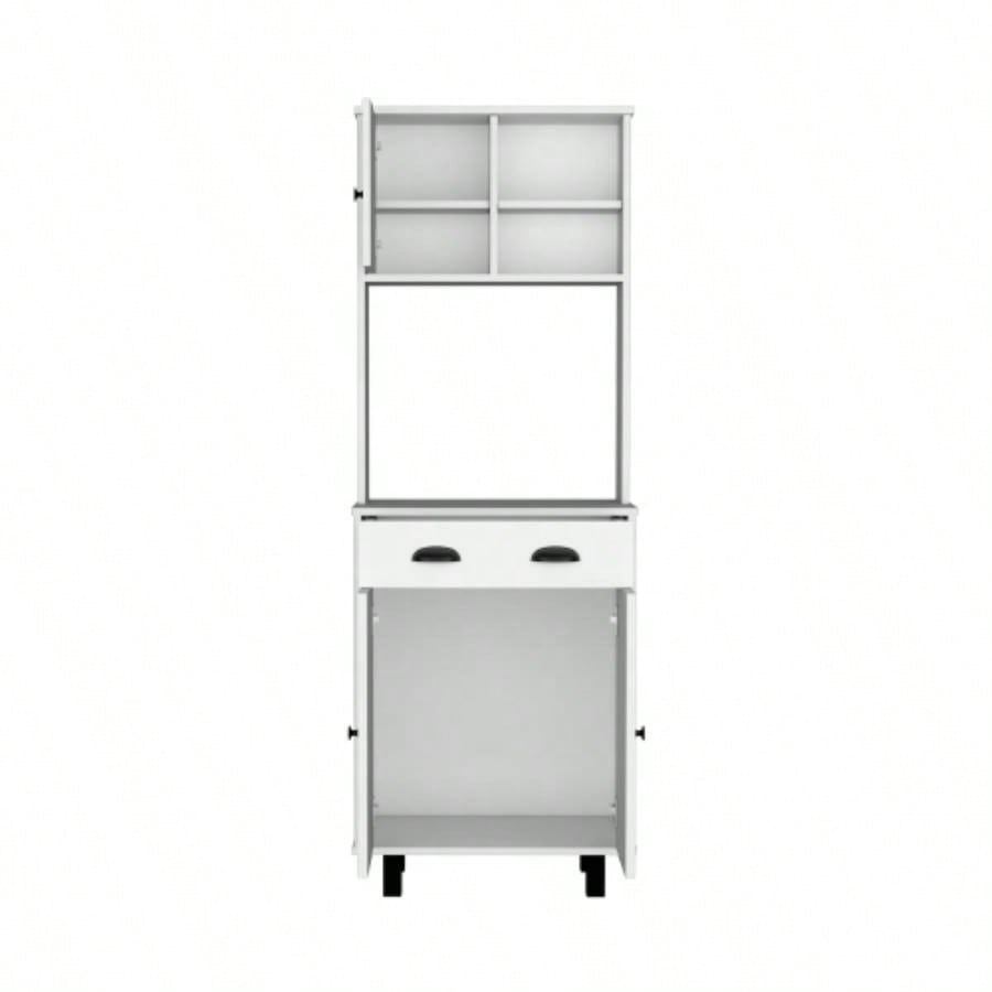 DEPOT E - SHOP Waco 67 H Kitchen Pantry with Two Cabinets, Two Open Shelves, and One Drawer, White