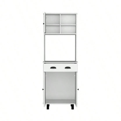 DEPOT E - SHOP Waco 67 H Kitchen Pantry with Two Cabinets, Two Open Shelves, and One Drawer, White