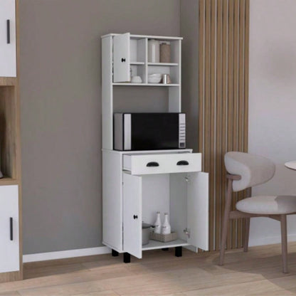 DEPOT E - SHOP Waco 67 H Kitchen Pantry with Two Cabinets, Two Open Shelves, and One Drawer, White