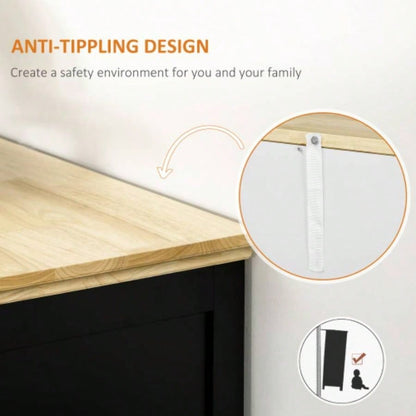 HOMCOM Sideboard Buffet Cabinet with Storage Drawers, Rubber Wood Top and Adjustable Shelves, Kitchen Cabinet Coffee Bar Cabinet, Black