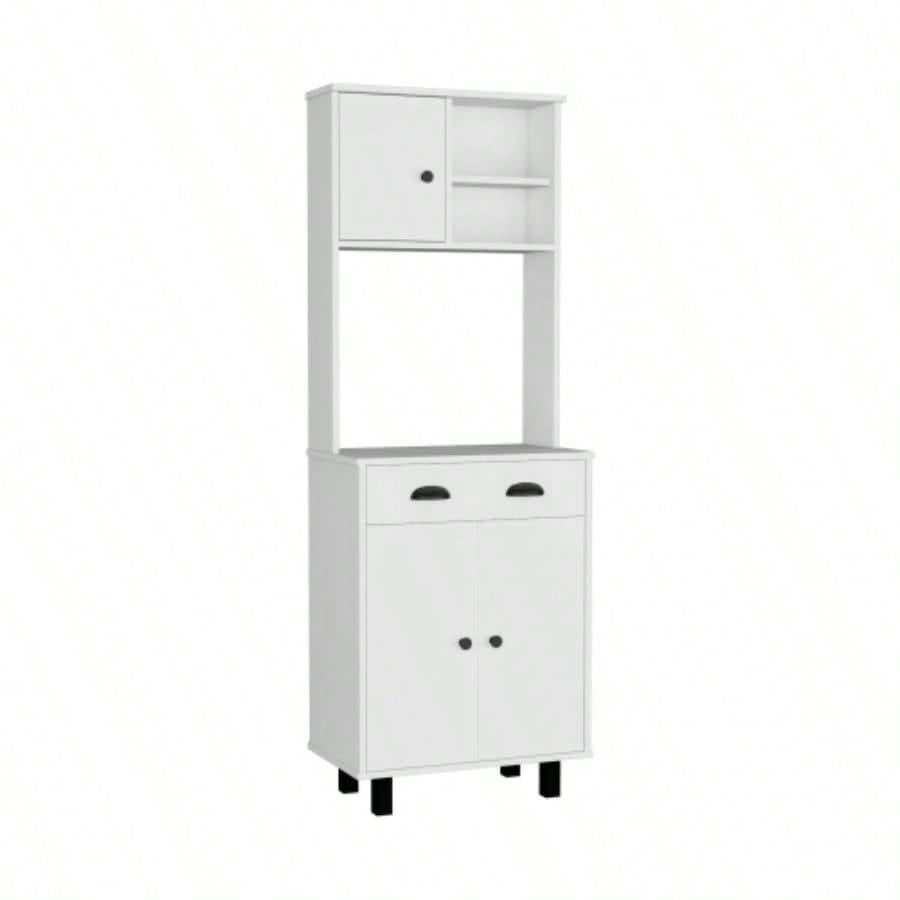 DEPOT E - SHOP Waco 67 H Kitchen Pantry with Two Cabinets, Two Open Shelves, and One Drawer, White