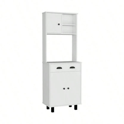 DEPOT E - SHOP Waco 67 H Kitchen Pantry with Two Cabinets, Two Open Shelves, and One Drawer, White