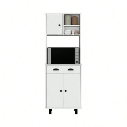 DEPOT E - SHOP Waco 67 H Kitchen Pantry with Two Cabinets, Two Open Shelves, and One Drawer, White