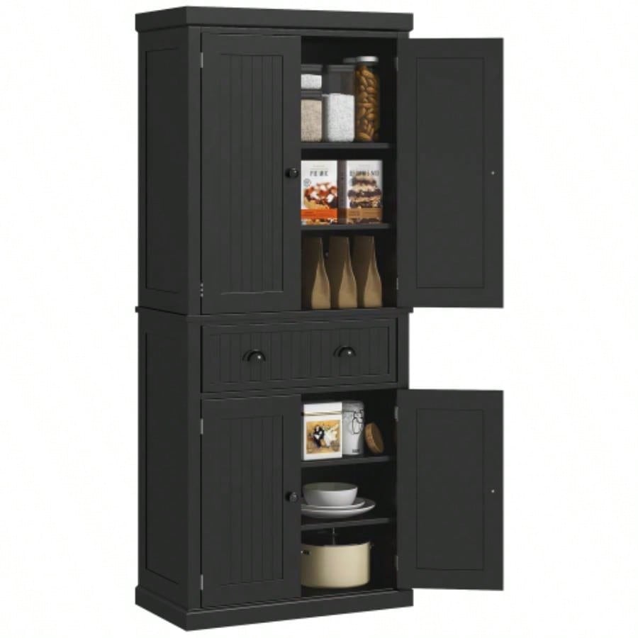 HOMCOM 72 Kitchen Pantry, Tall Storage Cabinet, Freestanding Cupboard with Drawer, Doors and Adjustable Shelves, Black