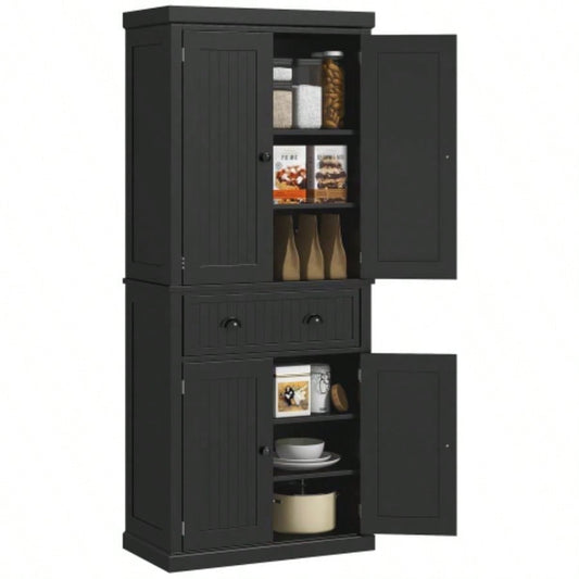 HOMCOM 72 Kitchen Pantry, Tall Storage Cabinet, Freestanding Cupboard with Drawer, Doors and Adjustable Shelves, Black