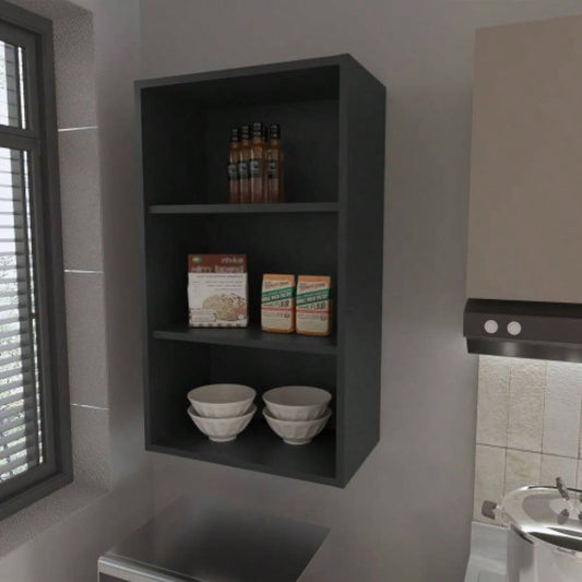 Guadalupe Wall Cabinet in Melamine with Open Storage, Black