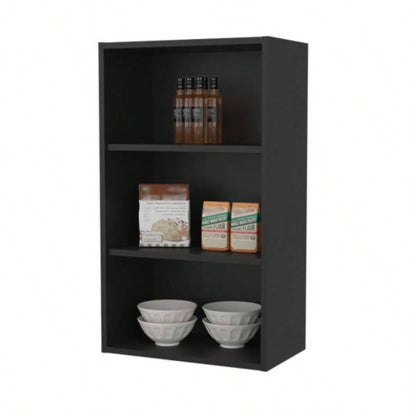 Guadalupe Wall Cabinet in Melamine with Open Storage, Black