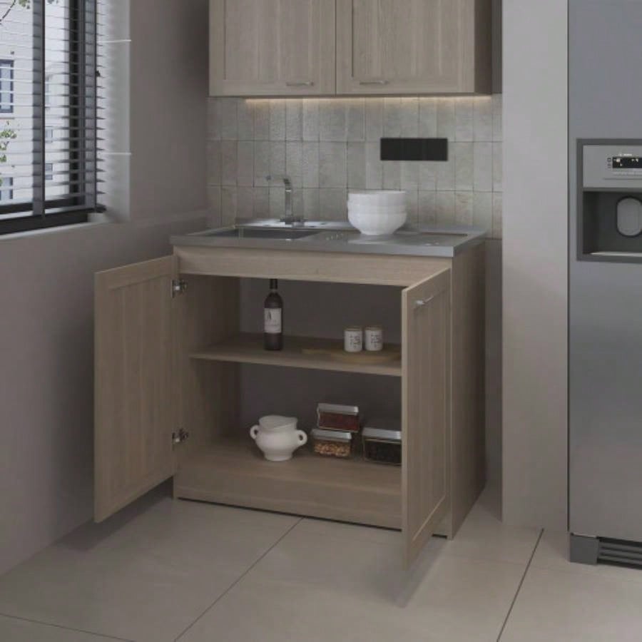 Haivana Utility Sink Base Cabinet with Double Doors and Interior Shelf, White Oak