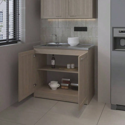 Haivana Utility Sink Base Cabinet with Double Doors and Interior Shelf, White Oak