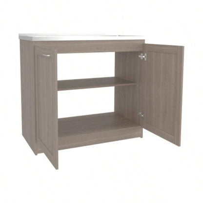 Haivana Utility Sink Base Cabinet with Double Doors and Interior Shelf, White Oak