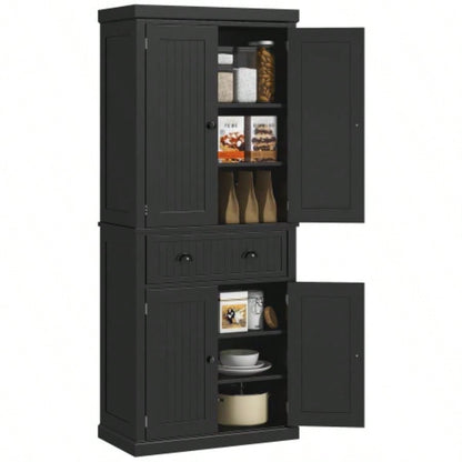 HOMCOM 72 Kitchen Pantry, Tall Storage Cabinet, Freestanding Cupboard with Drawer, Doors and Adjustable Shelves, Black