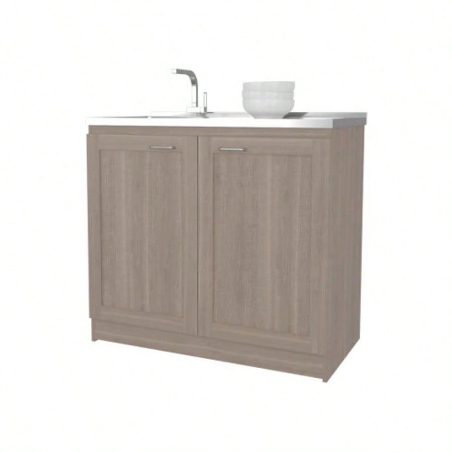 Haivana Utility Sink Base Cabinet with Double Doors and Interior Shelf, White Oak