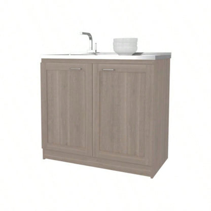Haivana Utility Sink Base Cabinet with Double Doors and Interior Shelf, White Oak