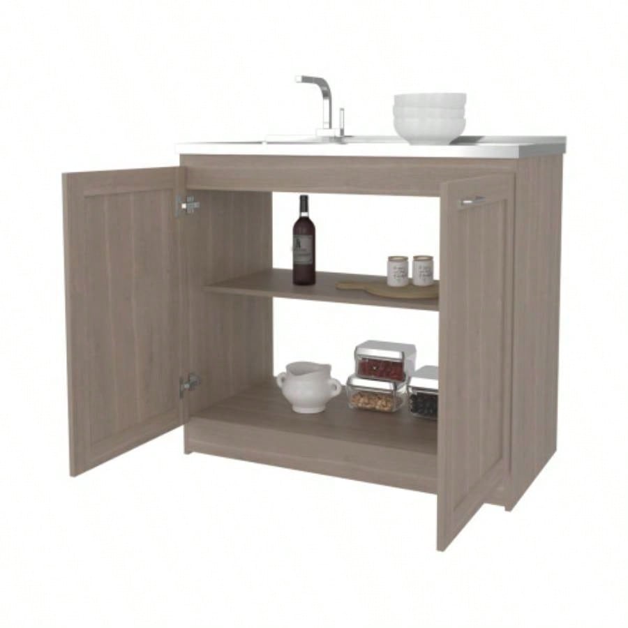 Haivana Utility Sink Base Cabinet with Double Doors and Interior Shelf, White Oak