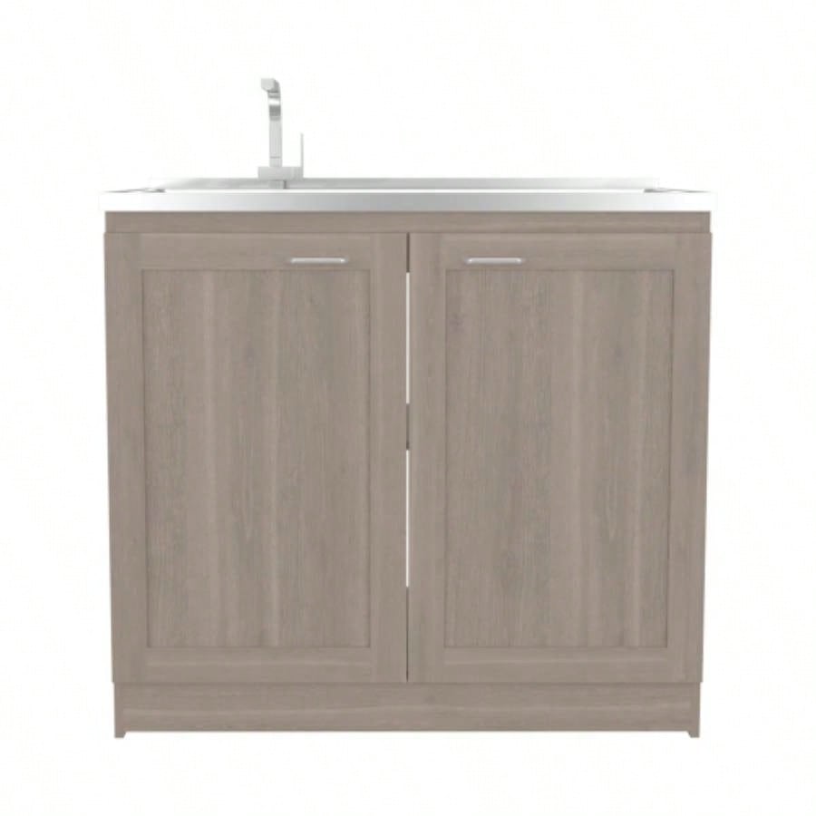 Haivana Utility Sink Base Cabinet with Double Doors and Interior Shelf, White Oak