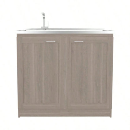 Haivana Utility Sink Base Cabinet with Double Doors and Interior Shelf, White Oak