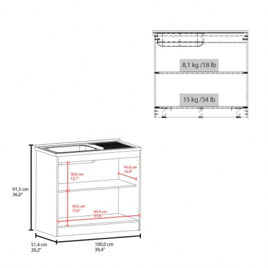 Haivana Utility Sink Base Cabinet with Double Doors and Interior Shelf, White Oak
