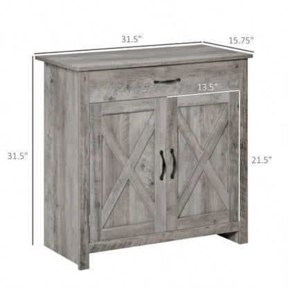 HOMCOM Farmhouse Sideboard Buffet Cabinet, Barn Door Style Kitchen Cabinet, 32 Accent cabinet Kitchen, Living Room or Entryway, Gray Wash