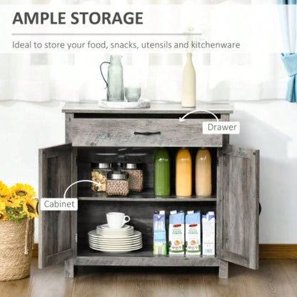 HOMCOM Farmhouse Sideboard Buffet Cabinet, Barn Door Style Kitchen Cabinet, 32 Accent cabinet Kitchen, Living Room or Entryway, Gray Wash