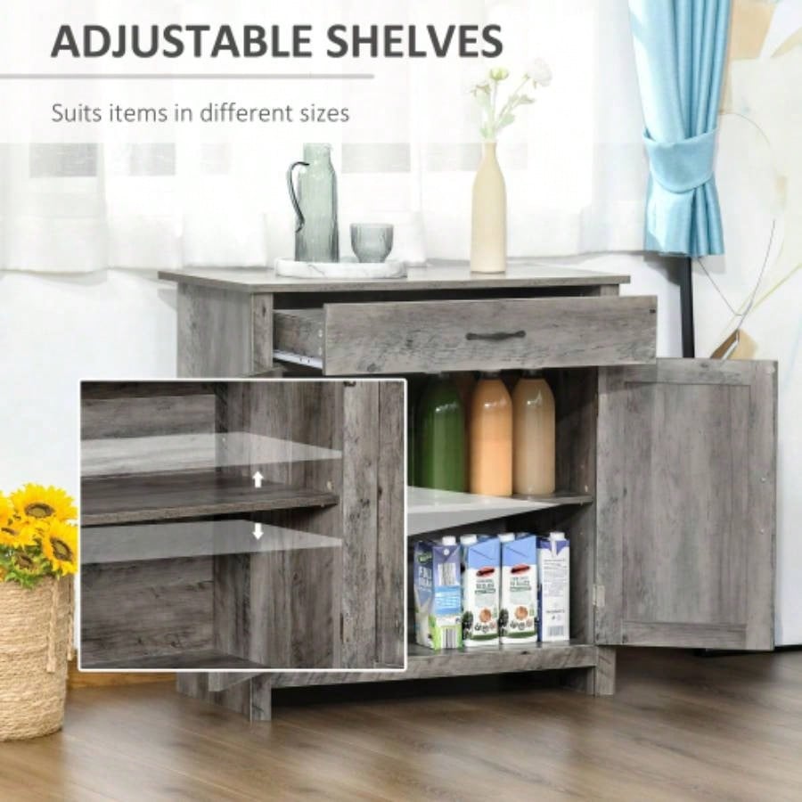 HOMCOM Farmhouse Sideboard Buffet Cabinet, Barn Door Style Kitchen Cabinet, 32 Accent cabinet Kitchen, Living Room or Entryway, Gray Wash