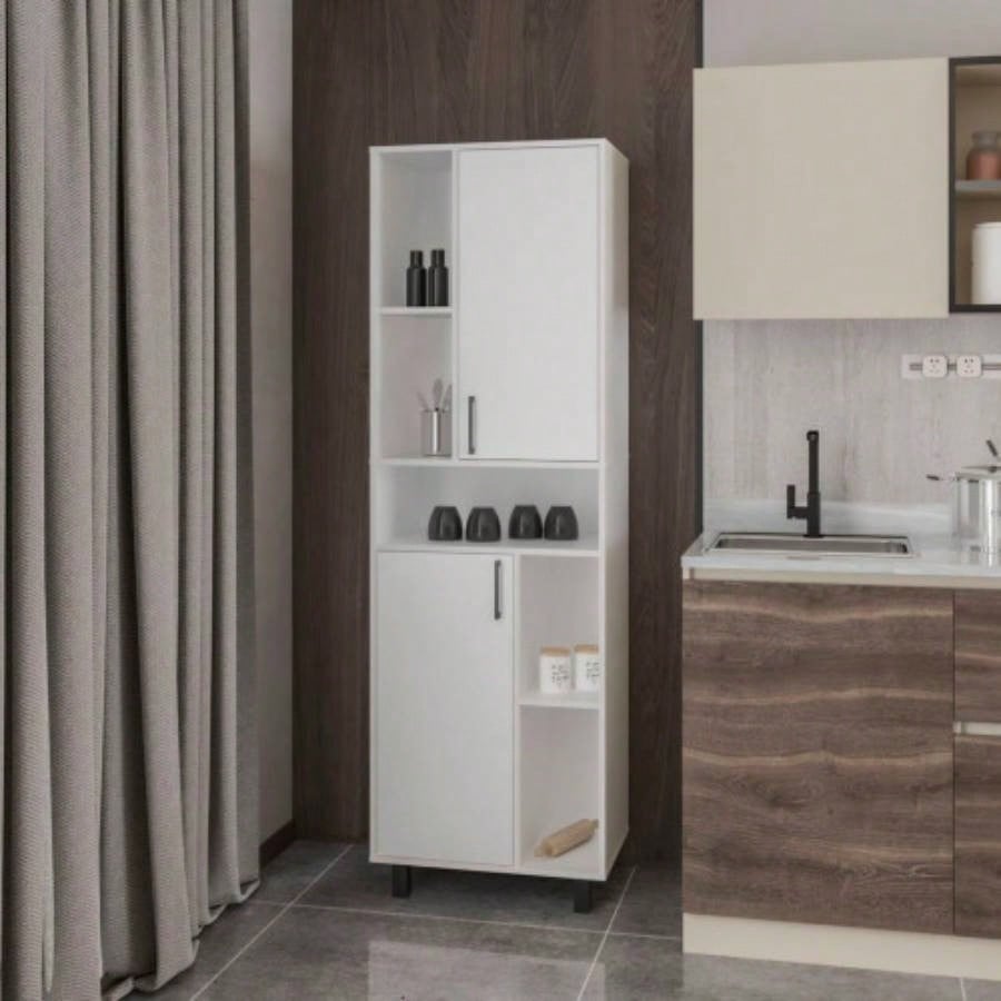 FM FURNITURE Buckshot Kitchen Pantry with Open Storage and 2 Doors, White