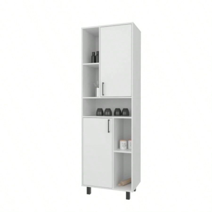FM FURNITURE Buckshot Kitchen Pantry with Open Storage and 2 Doors, White
