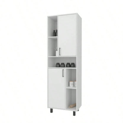 FM FURNITURE Buckshot Kitchen Pantry with Open Storage and 2 Doors, White