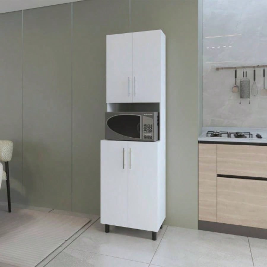 FM FURNITURE Ko Vaya Double Cabinet Kitchen Pantry with Open Storage. White