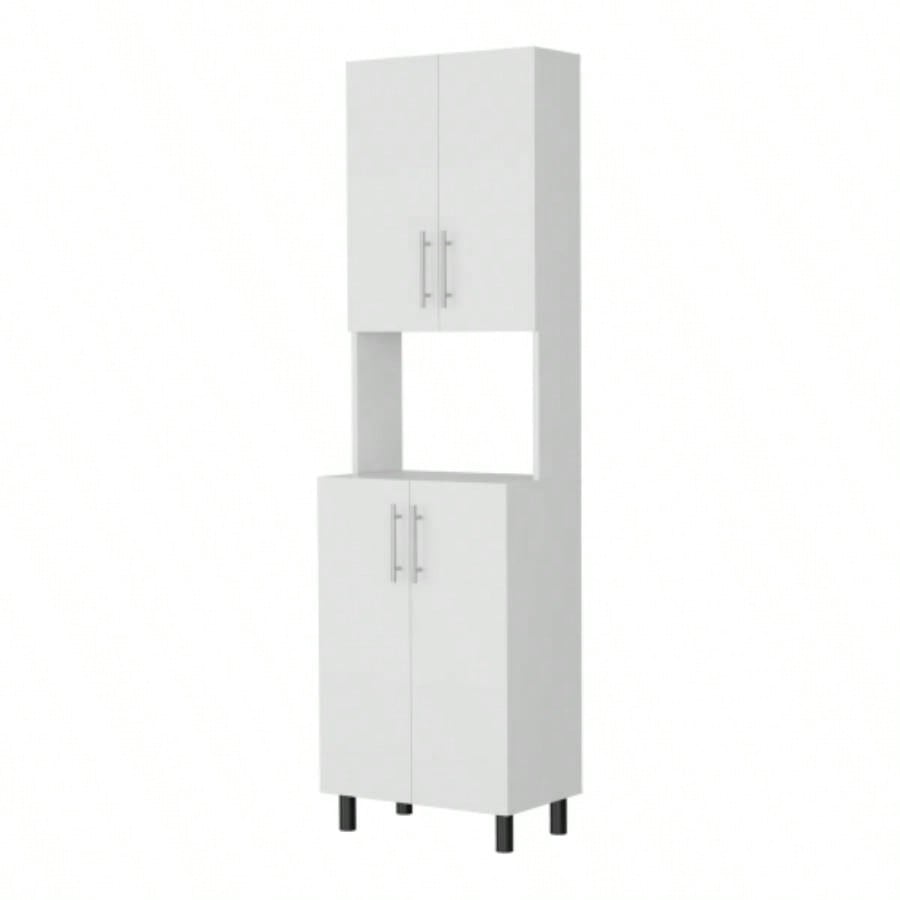 FM FURNITURE Ko Vaya Double Cabinet Kitchen Pantry with Open Storage. White
