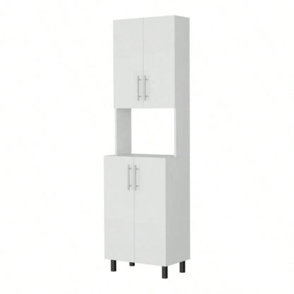 FM FURNITURE Ko Vaya Double Cabinet Kitchen Pantry with Open Storage. White