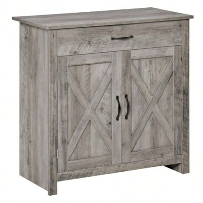 HOMCOM Farmhouse Sideboard Buffet Cabinet, Barn Door Style Kitchen Cabinet, 32 Accent cabinet Kitchen, Living Room or Entryway, Gray Wash